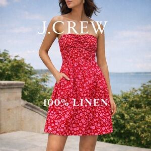 J Crew Strapless Linen Constellation Dress: Sz 10 NWT